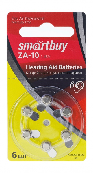 Батарея Smartbuy Zinc Air, ZA10, AC10, DA230, PR70, PR230L, 1.45V, 6шт. (SBZA-A10-6B)