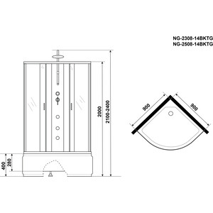 Душевая кабина Niagara NG-2308-14BKTG 90х90х210-240 в Москвe