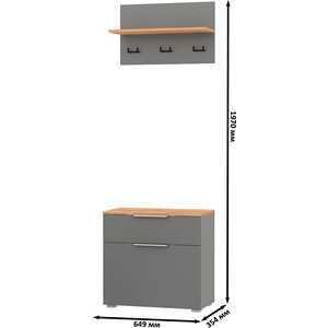 Прихожая Моби Октава 16.127 Тумба для обуви + 15.14.01 Вешалка, цвет серый графит/ дуб золотой/ фасады МДФ серый графит (1027026)