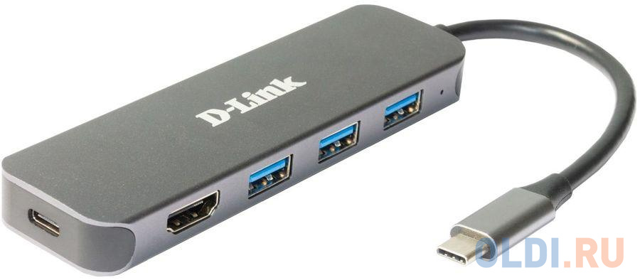 Концентратор USB Type-C D-Link DUB-2333/A1A 3 х USB 3.0 HDMI USB Type-C серебристый