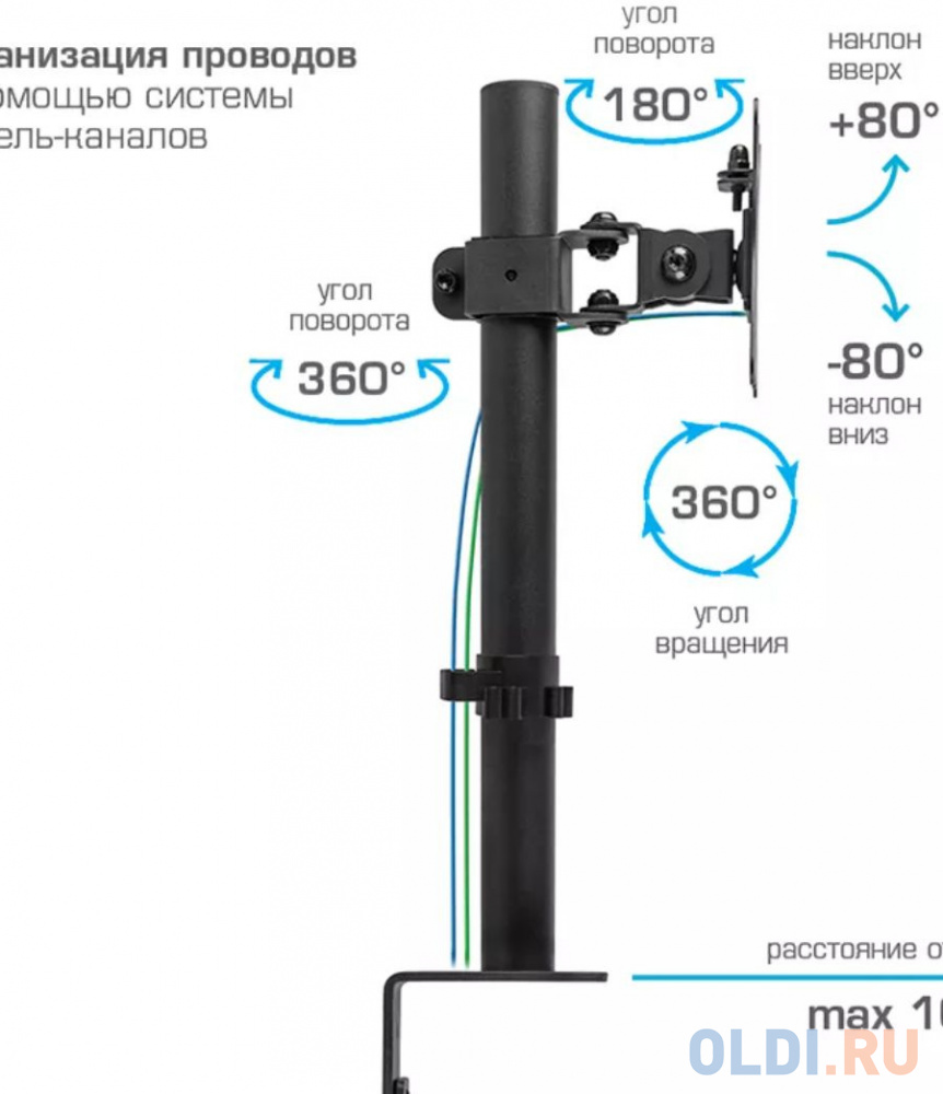 Кронштейн для мониторов Kromax CASPER-505 черный 10"-34" макс.10кг настольный поворот и наклон