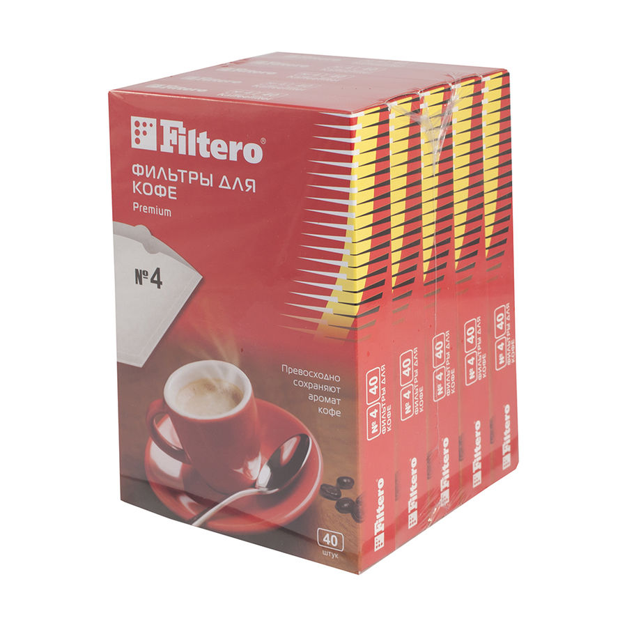 Одноразовый фильтр для кофе для капельной кофеварки Filtero размер №4, 200шт., бумага, белый (№5/200)