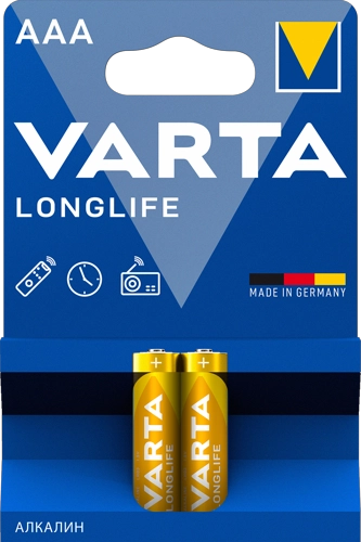Батарея Varta Longlife, AAA (LR03), 1.5V, 2шт. (04103101412)