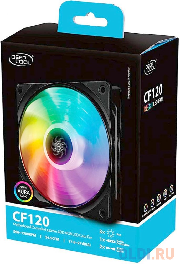 Вентилятор DEEPCOOL CF120 RGB 120x120x25мм (32шт./кор, PWM, пит. от мат.платы и БП, RGB подсветка, 500-1500об/мин) Retail в Москвe