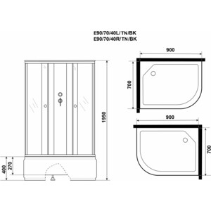 Душевая кабина Niagara Eco E90/70/40L/TN/BK 90х70х195 левая