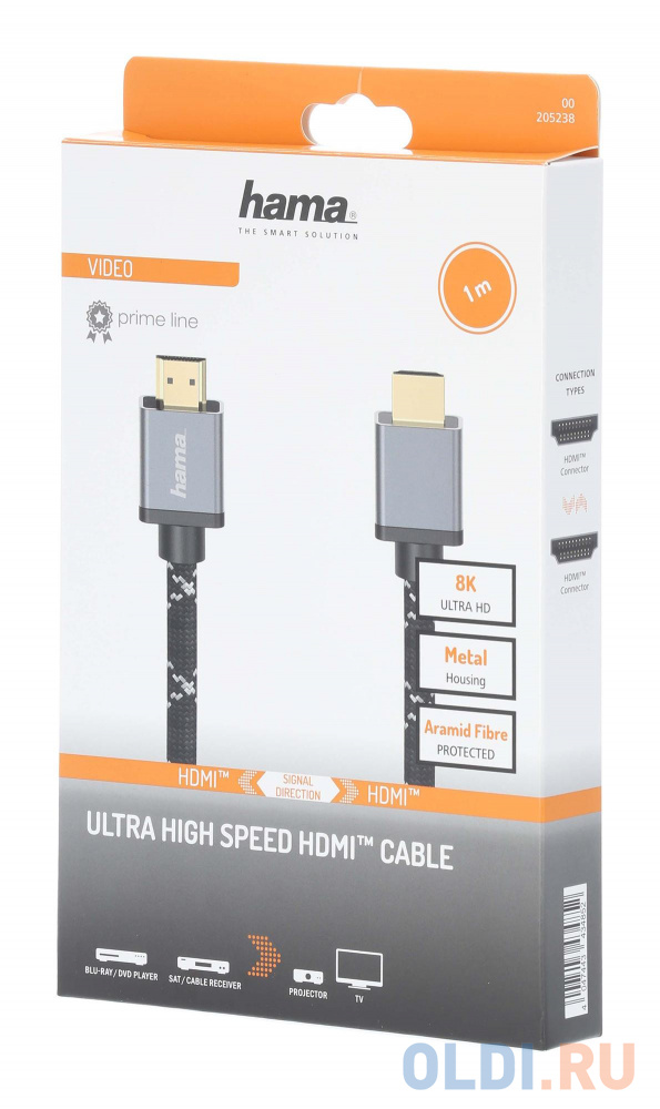 Кабель HDMI 1м HAMA H-205238 плоский черный/серый