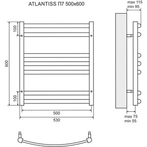 Полотенцесушитель водяной Lemark Atlantiss П7 500x600 черный с набором подключений (LM32607RBL, LM03412RBL) в Москвe