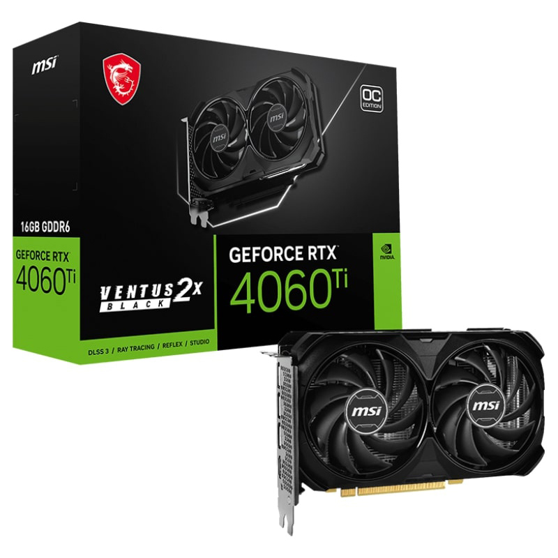 Видеокарта MSI GeForce RTX 4060 Ti VENTUS 2X BLACK 16G OC 2610Mhz PCI-E 16384Mb 18000MHz 128-bit HDMI 3xDP