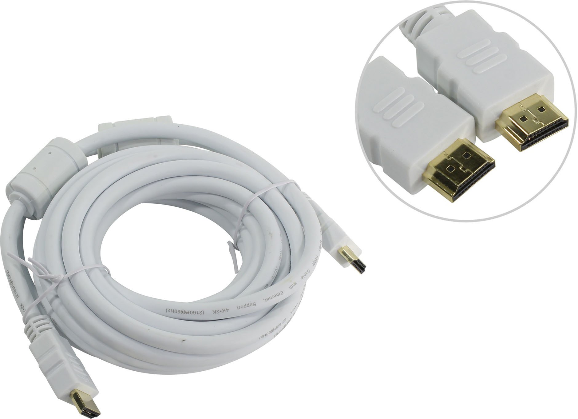 Кабель HDMI(19M)-HDMI(19M) v2.0 4K, ферритовый фильтр, 1.8 м, белый Aopen/Qust (ACG711DW-1.8M)