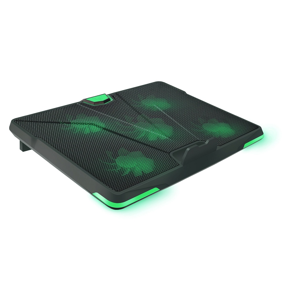 Охлаждающая подставка для ноутбука 19" CROWN CMLS-132, вентилятор: 1х110, 4х85, зеленая подсветка, пластик, черный (CM000003235)
