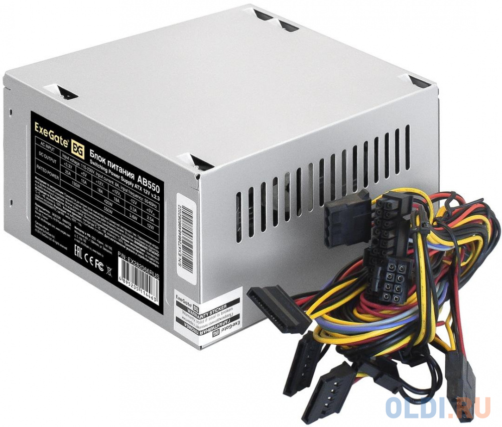 Блок питания 550W ExeGate AB550 (ATX, PC, 8cm fan, 24pin, (4+4)pin, PCIe, 3xSATA, 2xIDE, кабель 220V в комплекте) в Москвe