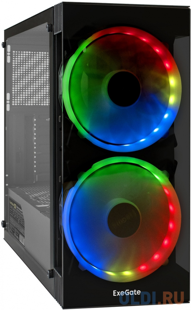 Корпус Miditower ExeGate i3 MATRIX-PPH600 (ATX, БП 600PPH 80+Bronze 12см, 2*USB+1*USB3.0, HD аудио, черный, 2 вент. 18см с RGB подсветкой, пылевые фил