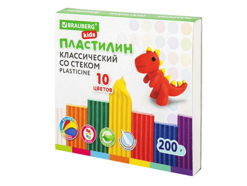 Набор для лепки Brauberg Kids Пластилин классический 10 цветов 200g 106504