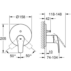 Смеситель для ванны Grohe Eurosmart встраиваемый, для механизма 35600000, хром (24043003)