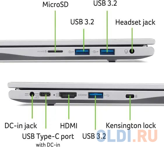 Ноутбук 14" IPS WUXGA Acer Aspire AL14-31P-C8EV silver (Processor N100/8Gb/256Gb SSD/VGA int/noOS) (NX.KS8ER.001)