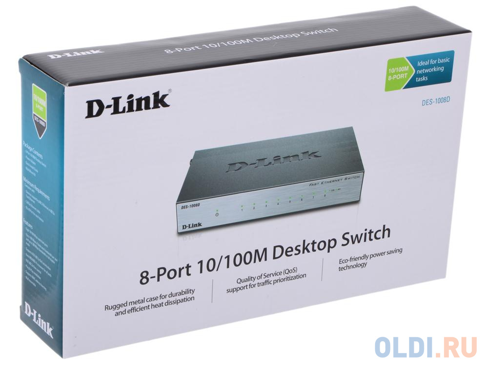 Коммутатор D-Link DES-1008D/L2B Неуправляемый коммутатор с 8 портами 10/100Base-TX