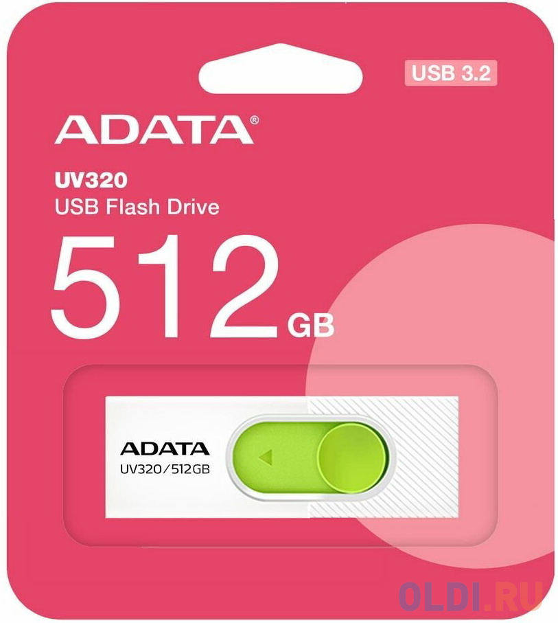 Флеш Диск A-DATA 512GB <AUV320-512G-RWHGN> UV320, USB 3.2, белый/зеленый в Москвe