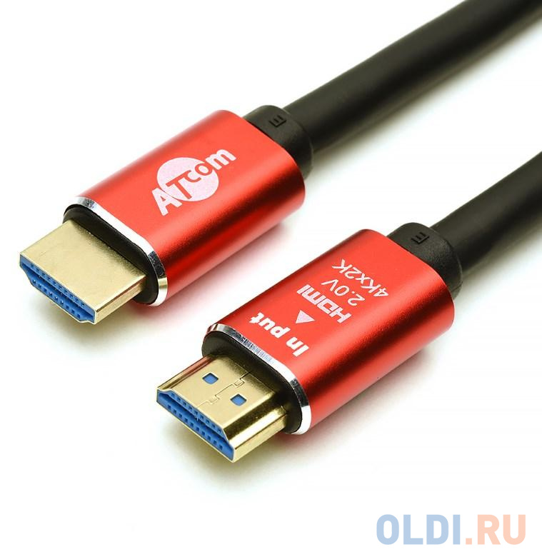 Кабель HDMI 2м Atcom VER 2.0 круглый черный/красный