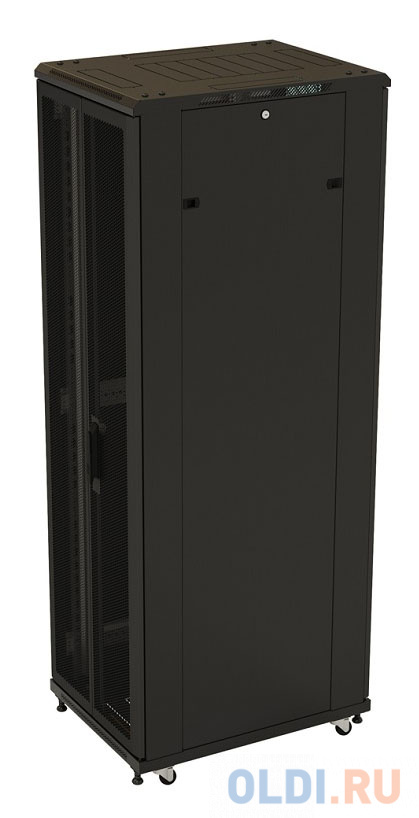 Шкаф серверный Hyperline (TTB-3268-AS-RAL9004) напольный 32U 600x800мм пер.дв.стекл задн.дв.спл.стал.лист 2 бок.пан. 800кг черный 710мм IP20 сталь