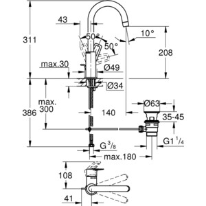 Смеситель для раковины Grohe BauLoop с донным клапаном, хром (23763001)