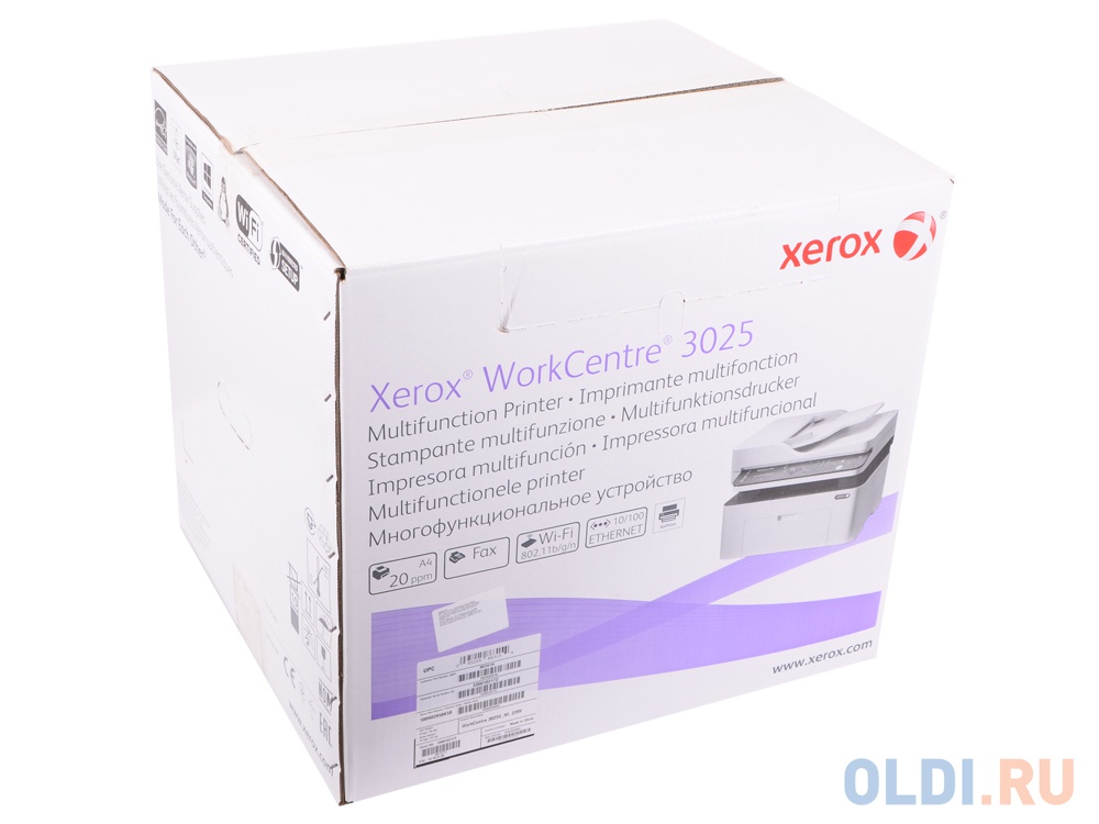 МФУ Xerox WorkCentre 3025V_NI Монохромный. A4,  20 стр/мин, до 15К стр/мес, 128MB, USB, Network, Wi-fi.