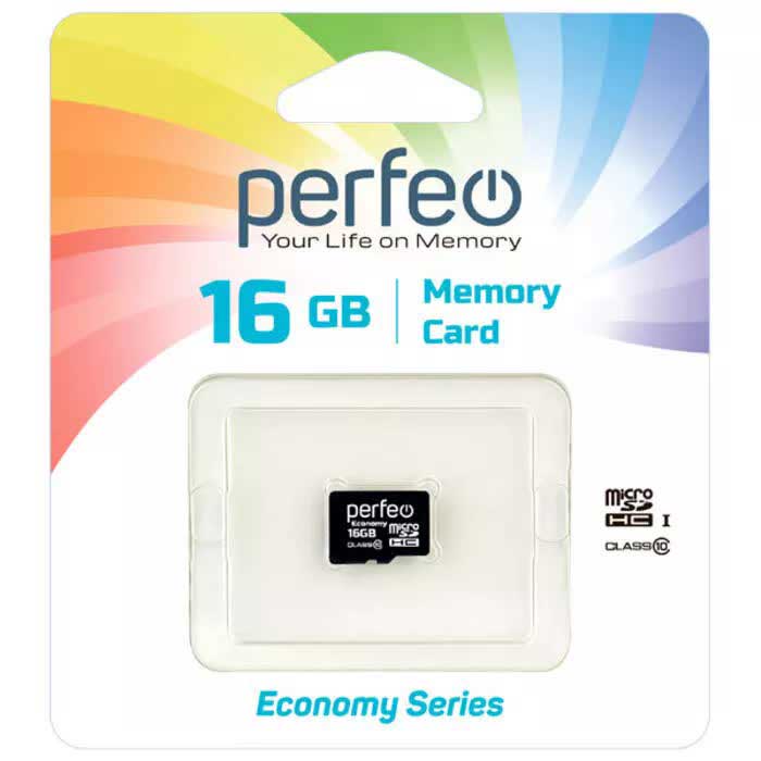Карта памяти Perfeo microSD 16GB High-Capacity (Class 10) w/o Adapter economy series (PF16GMCSH10ES)