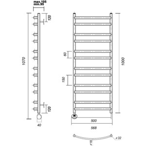 Полотенцесушитель электрический Domoterm Калипсо П12 500х1000 EL слева