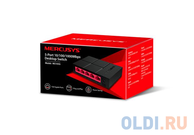 Коммутатор Mercusys MS105G 5-портовый 10/100/1000 Мбит/с настольный коммутатор