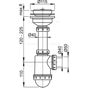 Сифон для кухонной мойки AlcaPlast с решеткой D115 (A446-DN50/40)