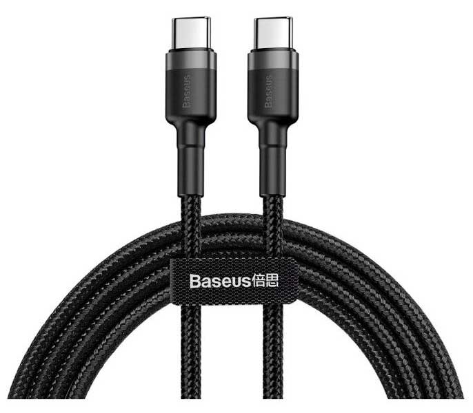 Кабель Baseus Cafule USB Type-C PD2.0 60W 1m Gray-Black CATKLF-GG1