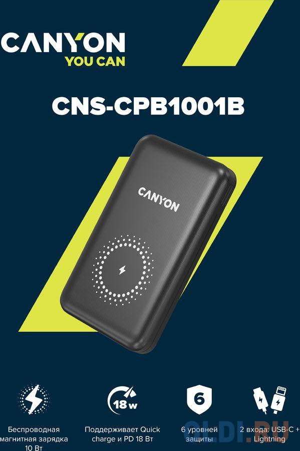 Внешний аккумулятор Power Bank 10000 мАч Canyon CNS-CPB1001B черный