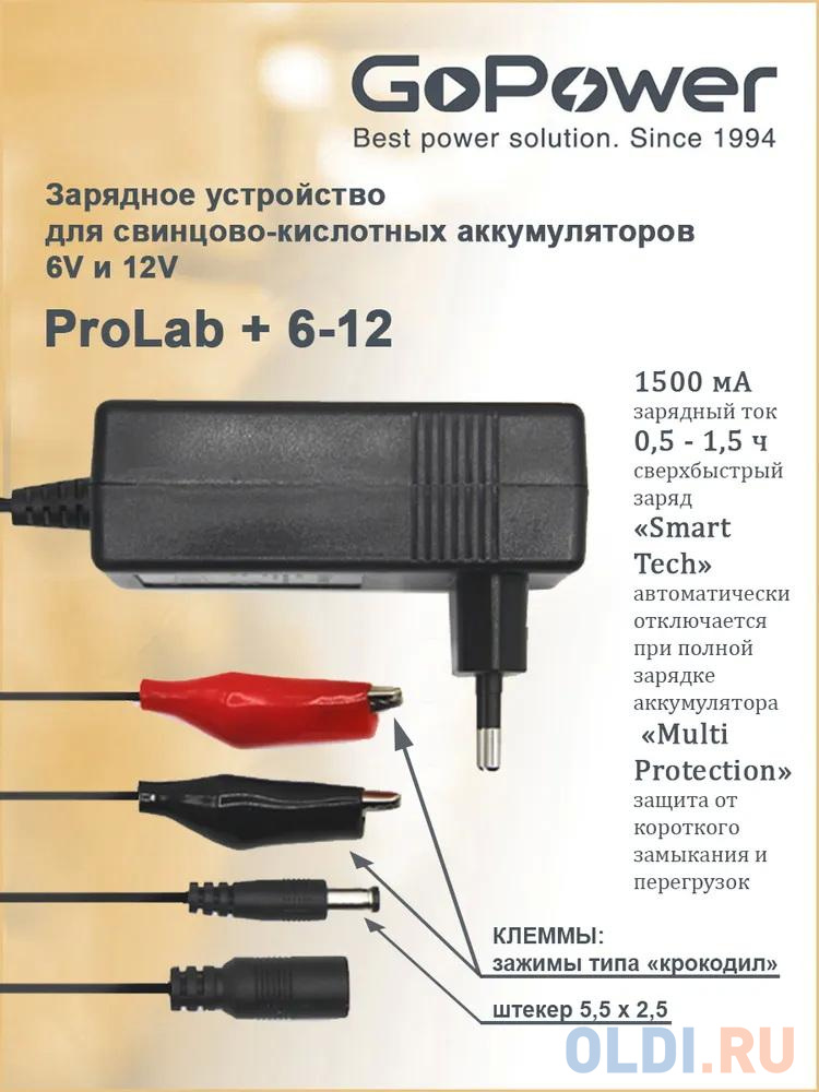 З/У для свинцово-кислотных аккумуляторов 6 и 12V GoPower ProLab+ 6-12 1.5A (1/72)