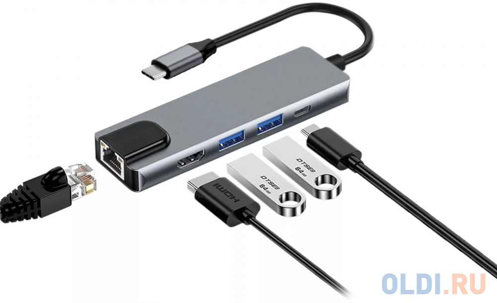 Адаптер USB 3.1 Type-Cm ->HDMI A(m) 4K@30Hz, RJ45, 2XUSB3.0, PD, iOpen <ACU435M>