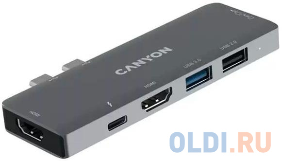 Концентратор USB Type-C Canyon CNS-TDS05B 1 х USB 3.0 USB 2.0 USB Type-C SD/SDHC microSD microSDXC SDXC 2 x HDMI серый