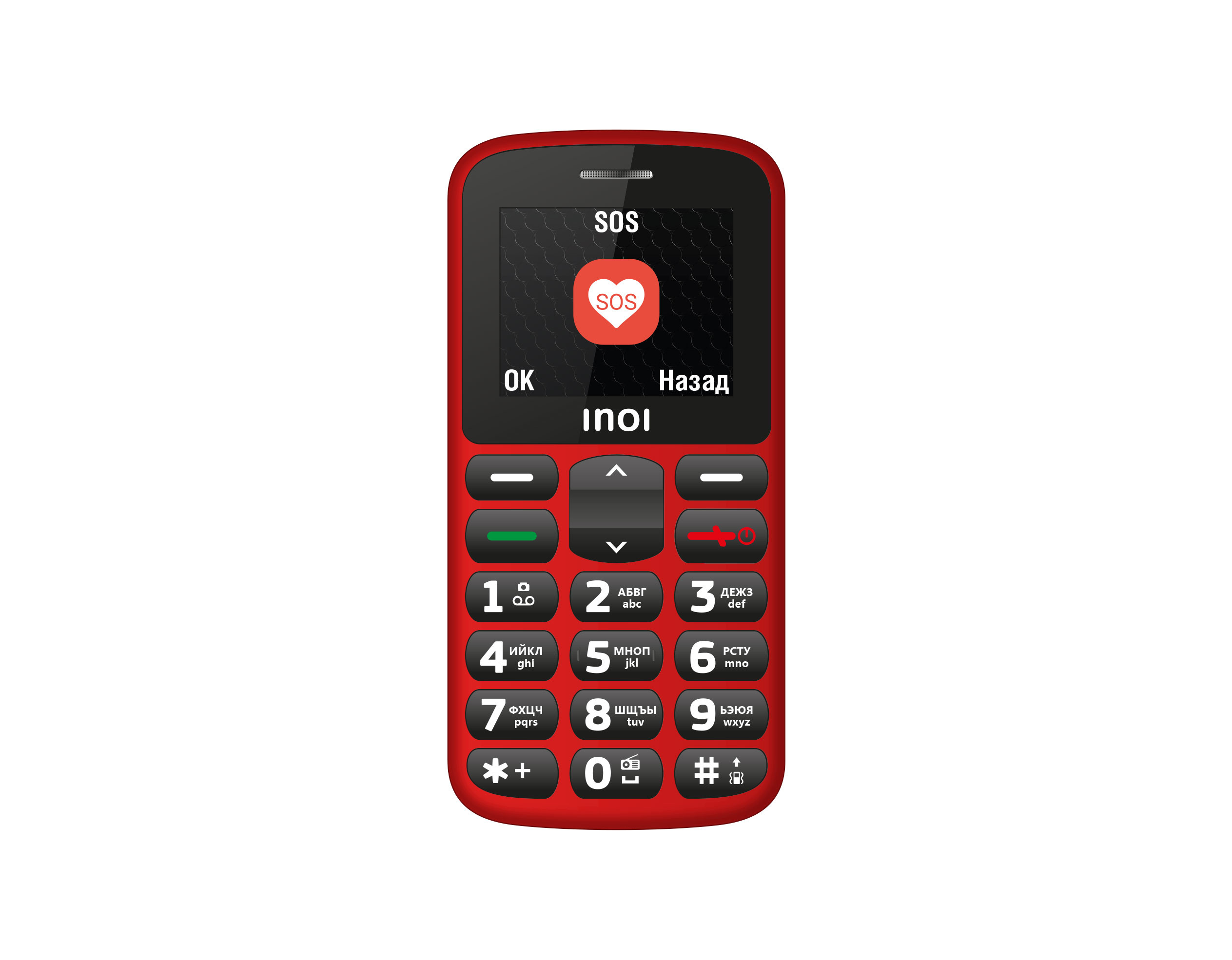 Мобильный телефон INOI 107B, 2" 176x220 TFT, MediaTek MT6261M, 32Mb RAM, 64Mb, BT, 1xCam, 2-Sim, 800 мА·ч, красный (4660042752556)