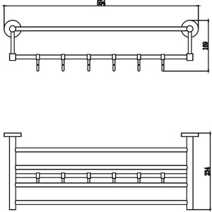 Полка для полотенец Savol серия 87 60 см, 6 крючков, хром (S-608745)