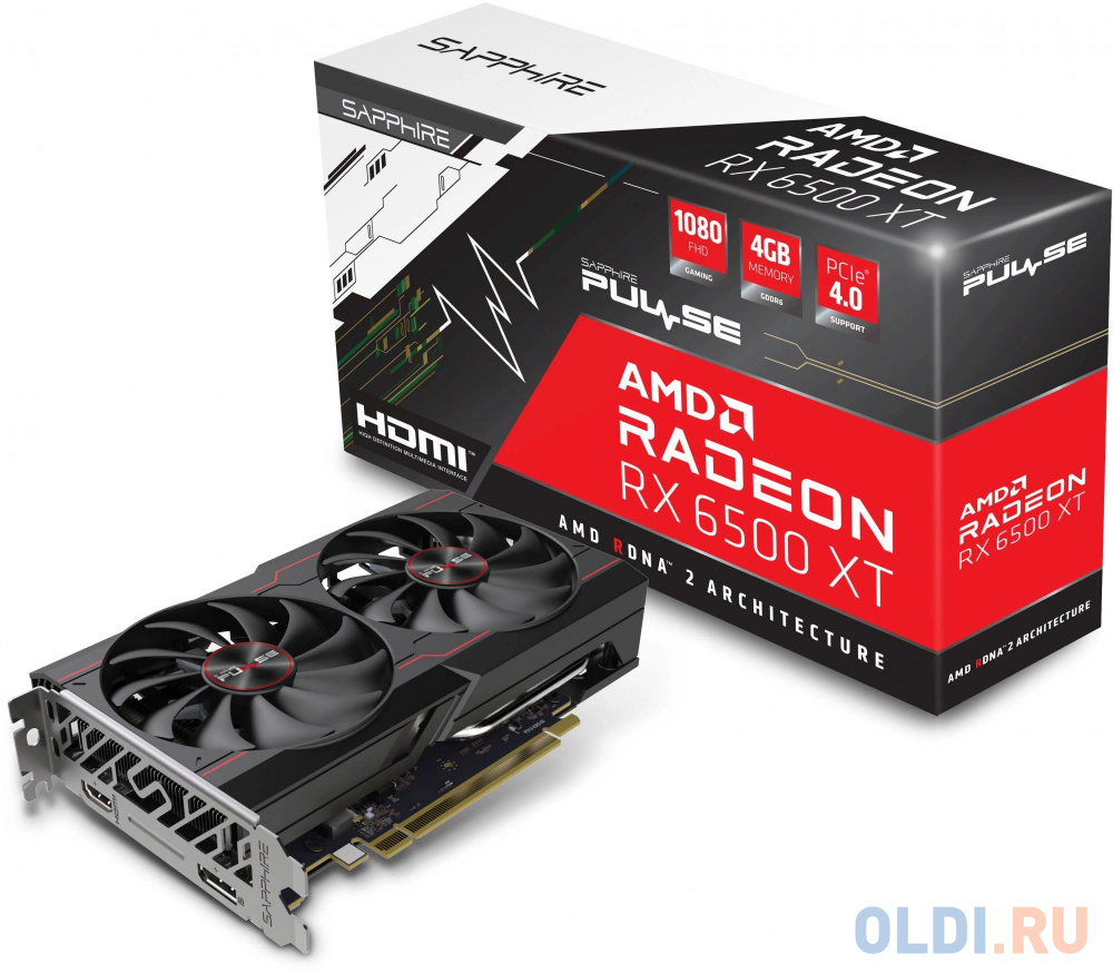 Видеокарта Sapphire PCI-E 4.0 11314-07-20G RX 6500XT Gaming OC Pulse AMD Radeon RX 6500XT 4Gb 64bit GDDR6 2685/18000 HDMIx1 DPx1 HDCP Ret в Москвe