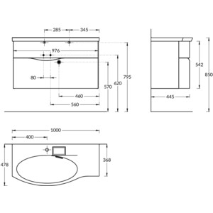 Тумба с раковиной Kerama Marazzi Riva 100 левая, белая (RV.100Lh\WHT.M, RV.wb.100Lh) в Москвe