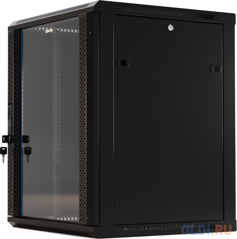 Hyperline TWB-1266-GP-RAL9004 Шкаф настенный 19-дюймовый (19"), 12U, 650x 600х 600мм, стеклянная дверь с перфорацией по бокам, ручка с замком, цв