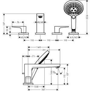 Смеситель на борт ванны Hansgrohe Metropol для механизма 13244180, хром (74553000)