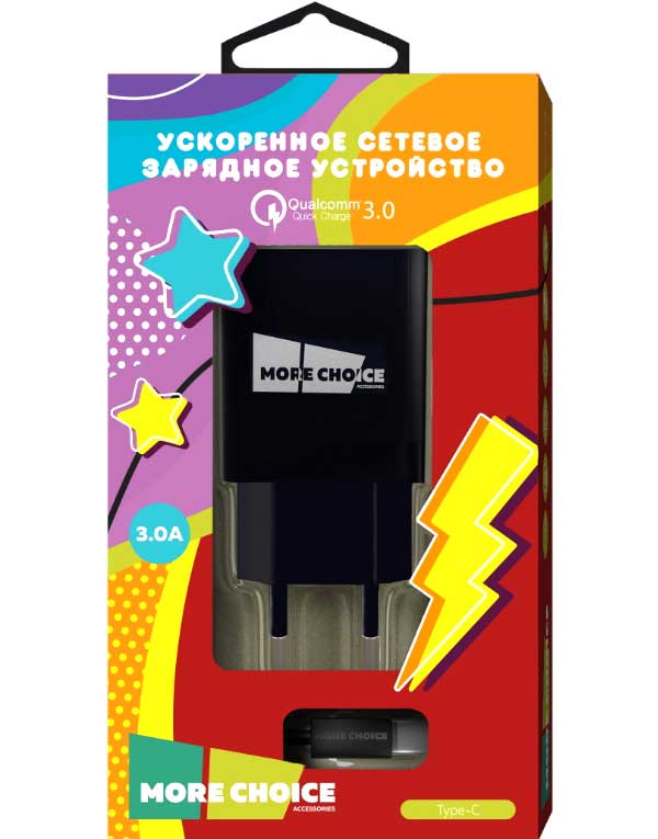 Сетевое зарядное устройство More choice 1USB 3.0A QC3.0 для Type-C NC52QCa (Black)