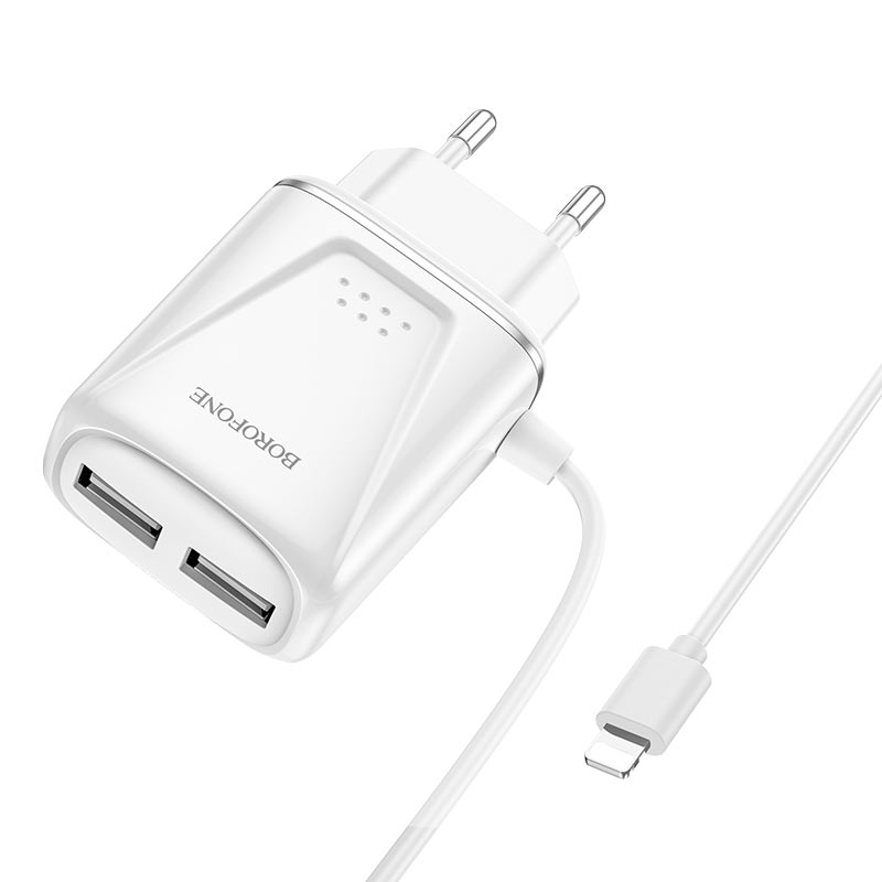 Сетевое зарядное устройство Borofone BA50A Beneficence, 2USB, 2.1A, белый (30169), Lightning 8pin в Москвe