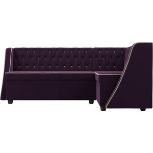 Кухонный угловой диван АртМебель Лофт велюр фиолетовый правый угол
