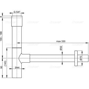 Сифон для раковины AlcaPlast Desing D32 цельнометаллический (A402)