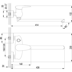 Смеситель для ванны Lemark Status с душем, хром (LM4417C, LM8063C)