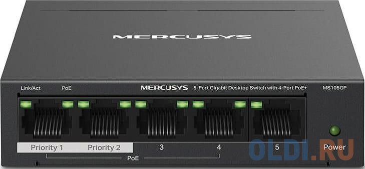 Mercusys MS105GP Настольный коммутатор с 5 гигабитными портами (4 порта PoE+) в Москвe