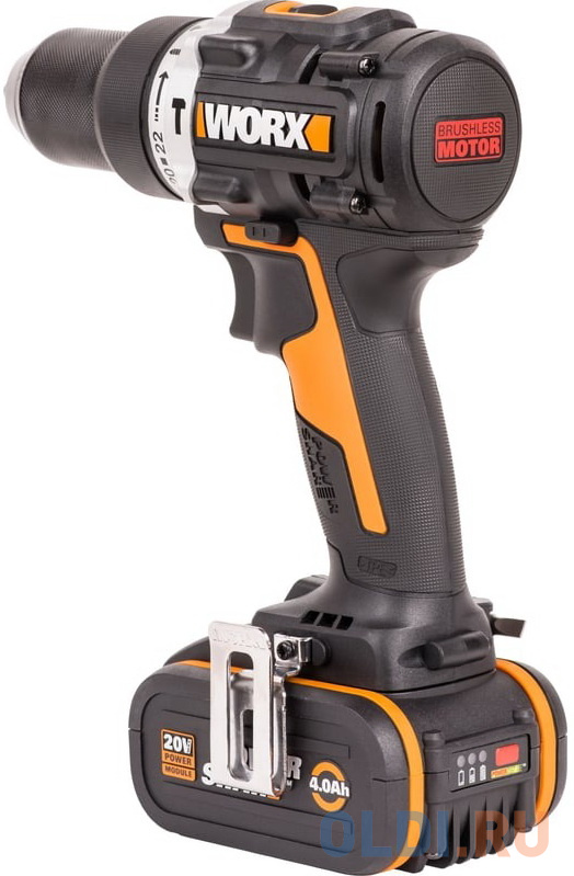 WORX Дрель-шуруповерт ударная аккумуляторная , 60Нм, 20В, бесщеточная, 4Ач x2, ЗУ 2А, кейс WX352.1 в Москвe