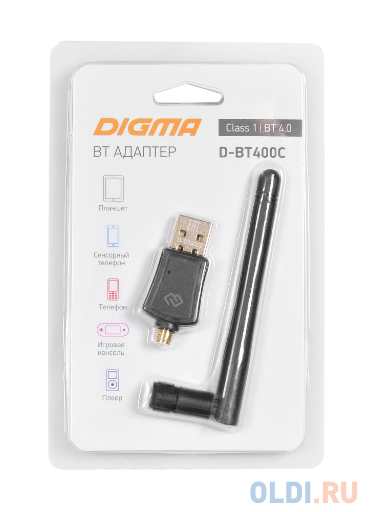 Адаптер USB Digma D-BT400C Bluetooth 4.0+EDR class 1 100м черный