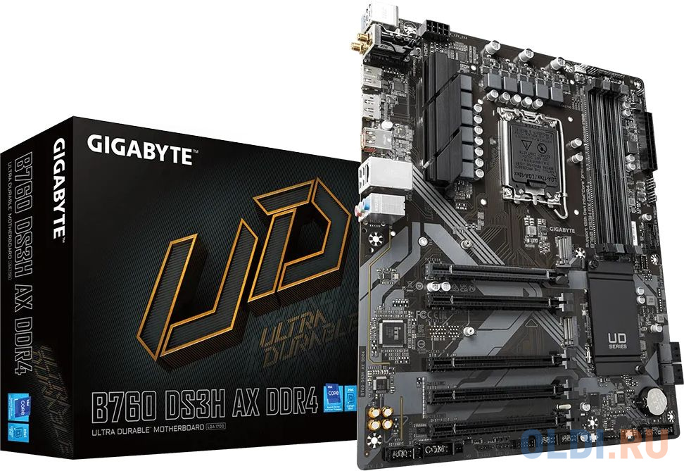 B760 DS3H AX DDR4, Socket 1700, Intel®B760, 4xDDR4-3200, HDMI+DP, 5xPCI-Ex16, 4xSATA3(RAID 0/1/5/10), 2xM.2, 8Ch Audio, 2.5GLan, WiFi, (4+4)xUSB2.0, (