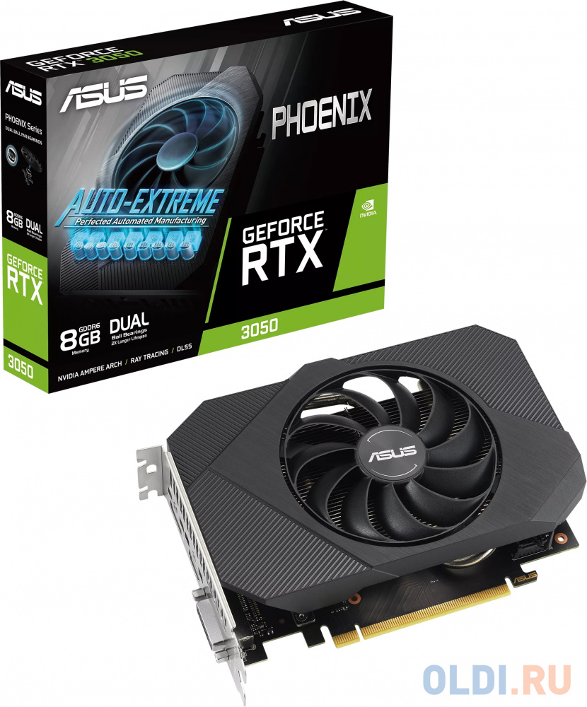 Видеокарта Asus PCI-E 4.0 PH-RTX3050-8G-V2 NVIDIA GeForce RTX 3050 8192Mb 128 GDDR6 1777/14000 HDMIx1 DPx3 HDCP Ret